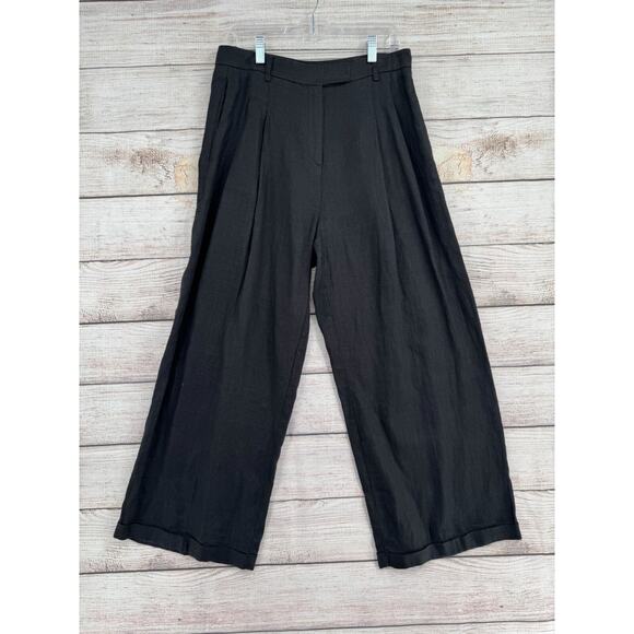 Free People Linen Pleated Wide Leg Pants Women's Size 6 Black - Picture 1 of 15
